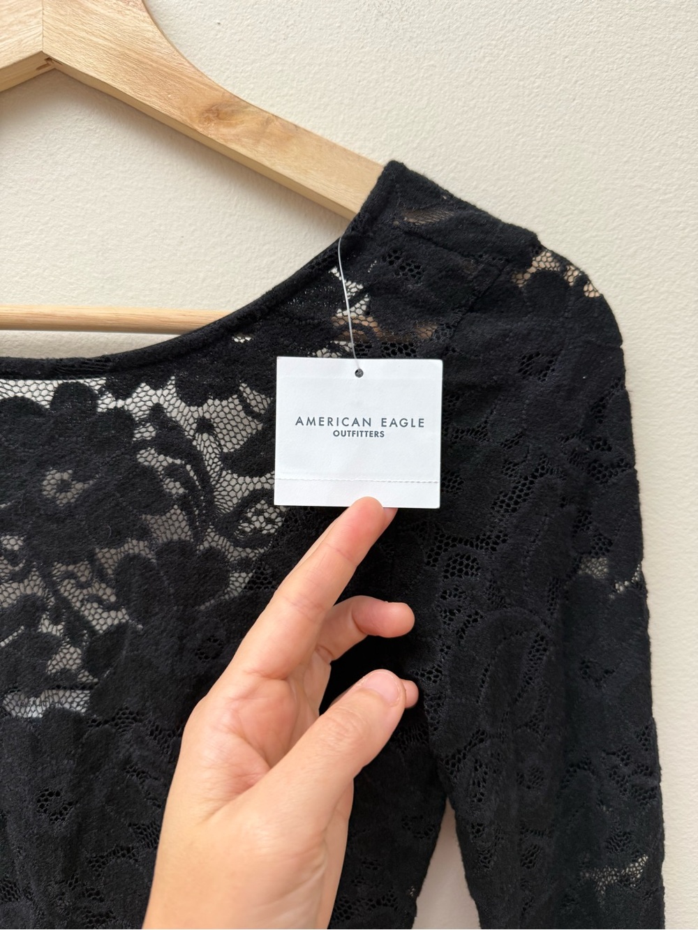 American Eagle Outfitters Black Lace Long-Sleeve Bodysuit - Picture 2 of 10